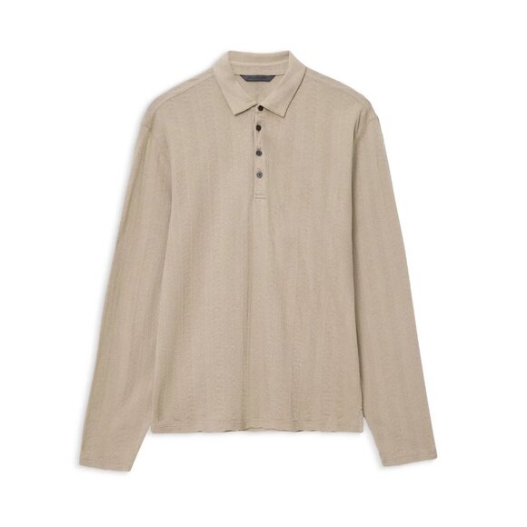 John Varvatos Collection Men's Jalen Jacquard Knit LS Polo Shirt Terra Brown - Picture 3 of 5